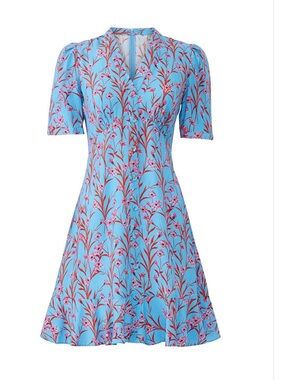 Shoshanna Spiaggia Dress Blue Floral V Neck Flare Size 8